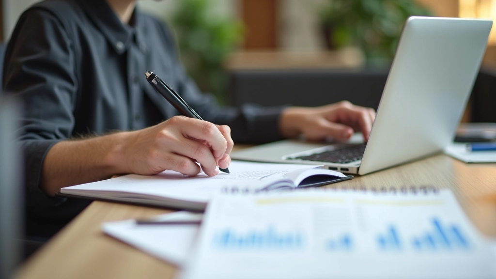 Person at desk reviewing budget spreadsheet and financial documents